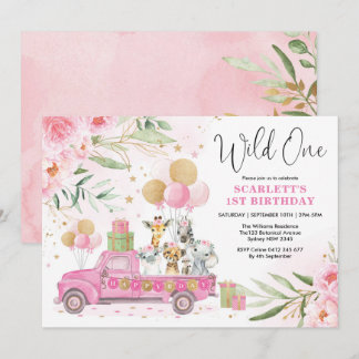 Rosa Gold Wild One Jungle Safari Girl 1. Geburtsta Einladung