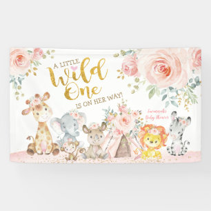 Rosa Gold Wild Stämme Dschungel Safari Baby Shower Banner