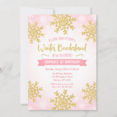 Rosa Gold Winter ONEderland 1. Geburtstag Einladung (Vorderseite)