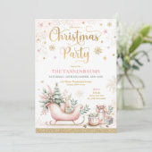 Rosa Gold Winter Schlitten Schneeflocken Weihnacht Einladung (Stehend Vorderseite)