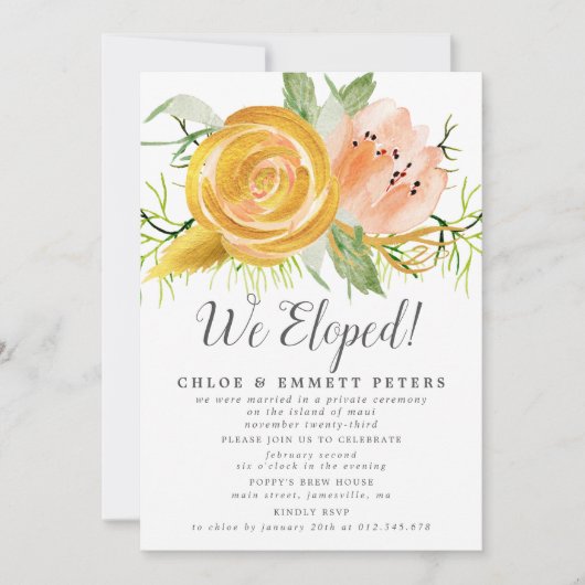 Rosa Gold wir haben Elopement Empfang Einladung (Vorderseite)