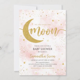 Rosa Gold Wir sind über dem Mond Babydusche Einladung