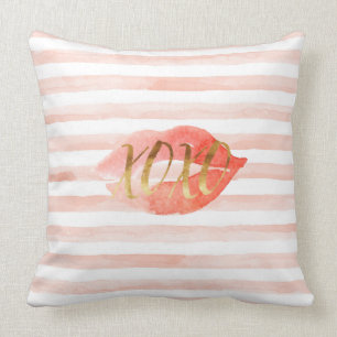 Rosa Gold XOXO Watercolor Kiss Kissen