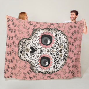 Rosa & Gold Zucker-Schädel & Süße Launische Herzen Fleecedecke