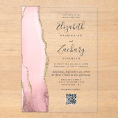 Rosa Goldachat QR-Code Hochzeit Acryleinladungen (Vorderseite)