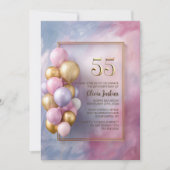 Rosa Goldballons 55. Geburtstagsfeier Einladung (Vorderseite)