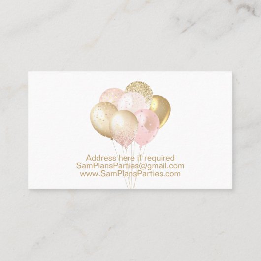 Rosa Goldballons Visitenkarte (Rückseite)