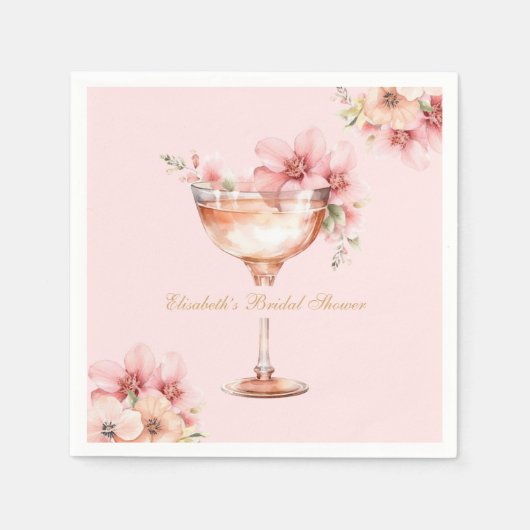 Rosa Goldblätter und Prosecco Cocktail Serviette (Vorderseite)