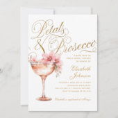 Rosa Goldblättrige Petalen und Prosecco-Brautparty Einladung (Vorderseite)