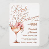 Rosa Goldblättrige Petalen und Prosecco-Brautparty Folieneinladung (Vorderseite)