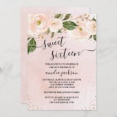 Rosa Goldblume 16 . Geburtstag Einladung (Vorne/Hinten)