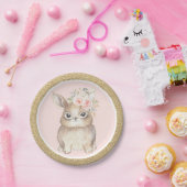 Rosa GoldblumenHäschen-Babyparty-Geburtstag Pappteller (Party)