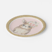 Rosa GoldblumenHäschen-Babyparty-Geburtstag Pappteller (Schrägansicht)