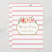 Rosa Goldblumenstreifen-Proben-Abendessen-Party Einladung (Vorne/Hinten)