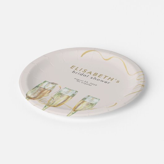 Rosa Goldbrunch und Brautparty Pappteller (Schrägansicht)