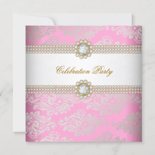 Rosa Goldcreme-Diamant-Juwel Elegante Party Einladung