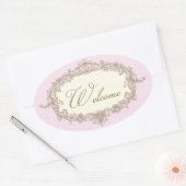 Rosa Goldcreme Vintage Hochzeit Willkommen Ovaler Aufkleber (Umschlag)