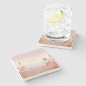 Rosa Golden Blätter Blumengestone Untersetzer (Seitenansicht)