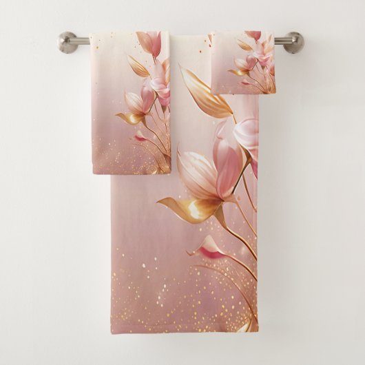 Rosa Golden Blätter Blumenhandtuch Set (Insitu)