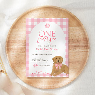 Rosa Golden Retriever Ein goldenes Jahr Geburtstag Einladung