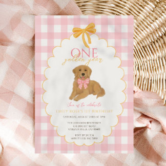 Rosa Golden Retriever Erste Geburtstagsparty Einladung