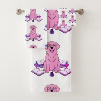 Rosa Golden Retriever Welpe Schriftsteller Buchlie Badhandtuch Set