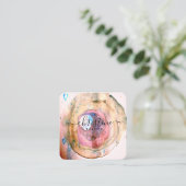 Rosa Golden Watercolor Geode Script Quadratische Visitenkarte (Stehend Vorderseite)