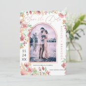 Rosa Golden Yellow Floral Arch Foto Hochzeit Save The Date (Stehend Vorderseite)