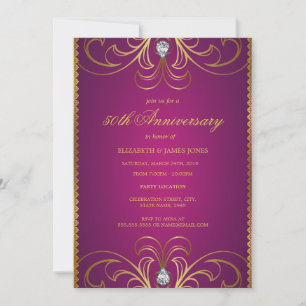 Rosa & Goldene 50. Hochzeitstag Einladung