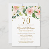 Rosa goldene Aquarellblume 70. Geburtstag Einladung (Vorderseite)