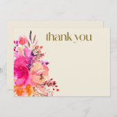 Rosa goldene Aquarellfarben Bläserfarbene Elegante Dankeskarte (Vorne/Hinten)