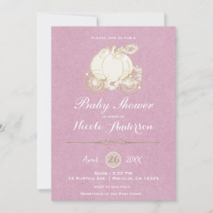 Rosa Goldene Aschenputtel-Kutsche Baby Shower Einladung