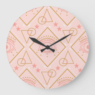 Rosa goldene Augen: Geometrisches Nahtloses Design Große Wanduhr