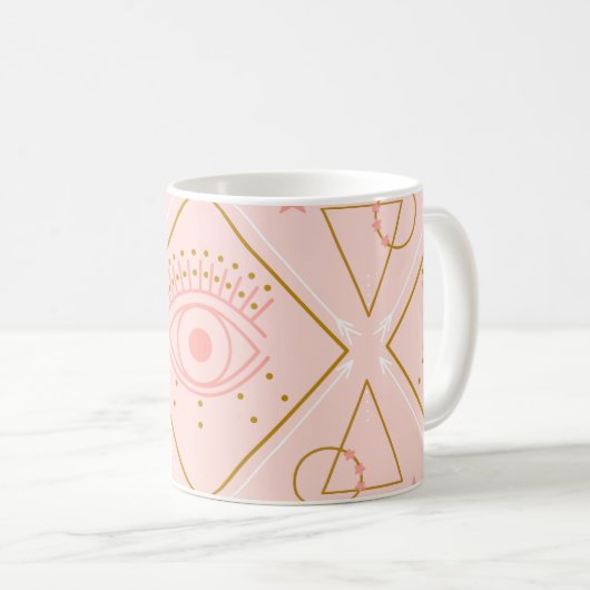 Rosa goldene Augen: Geometrisches Nahtloses Design Kaffeetasse (VorderseiteRechts)