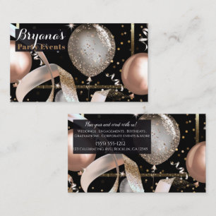 Rosa Goldene Ballons Schwarze Chic Party Eventplan Visitenkarte