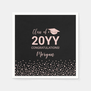 Rosa Goldene Black Confetti Abitur-Party  Serviette