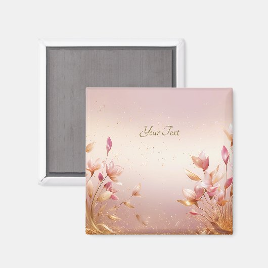 Rosa goldene Blätter Blumenmagnet Magnet (Vorderseite/Rückseite)