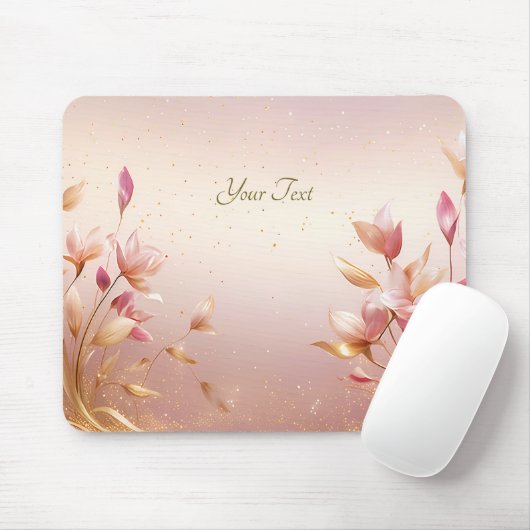 Rosa goldene Blätter Blumenmousepad Mousepad (Mit Mouse)