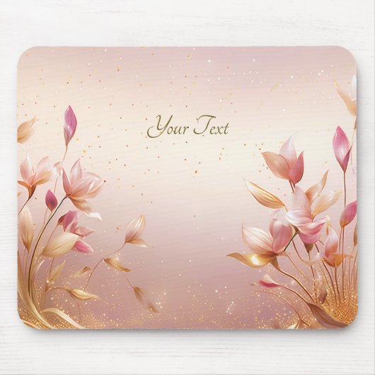 Rosa goldene Blätter Blumenmousepad Mousepad (Vorne)