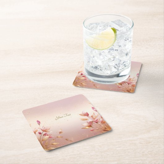 Rosa goldene Blätter Blumenpapier Untersetzer (Vor Ort)