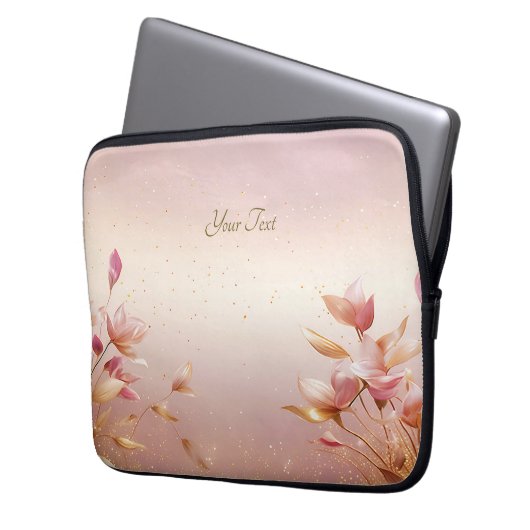 Rosa goldene Blätter Blumenschläfer Laptopschutzhülle (Vorderseite Links)