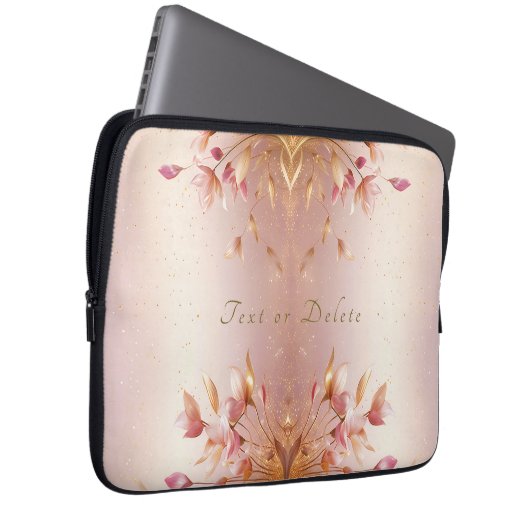 Rosa goldene Blätter Blumenschläfer Laptopschutzhülle (Vorne Rechts)