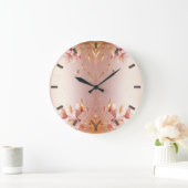 Rosa goldene Blätter Blumenwall-Uhr Große Wanduhr (Zuhause)
