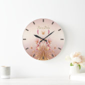 Rosa goldene Blätter Blumenwall-Uhr Große Wanduhr (Zuhause)