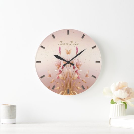 Rosa goldene Blätter Blumenwall-Uhr Große Wanduhr (Zuhause)