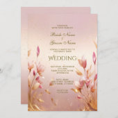 Rosa goldene Blätter Blumenzwiebeleinladung Einladung (Vorne/Hinten)