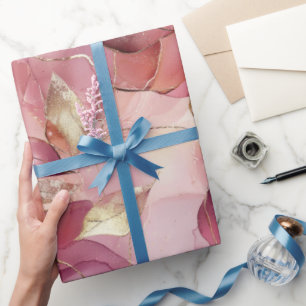 Rosa Goldene Blätter Brautparty Geschenkpapier