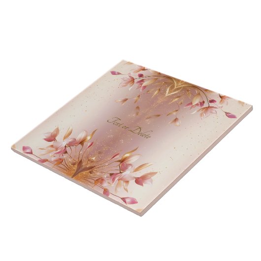 Rosa Goldene Blätter Keramik Tile Fliese (Seite)