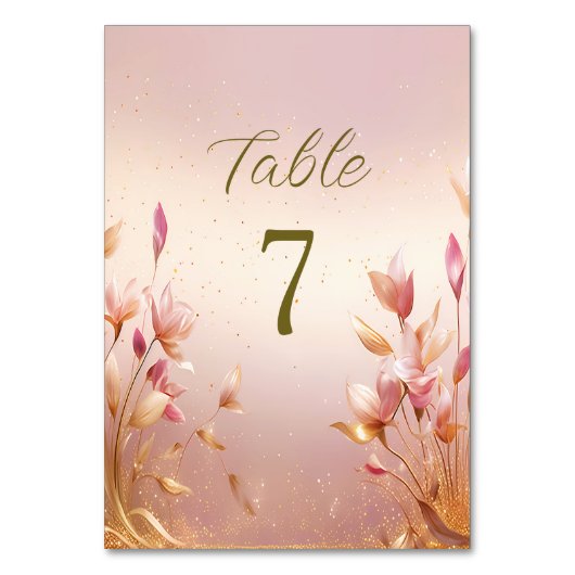 Rosa Goldene Blätter Tischnummer (Rückseite)