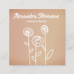 Rosa Goldene Blumen Einfache Zeichnung Quadratische Visitenkarte